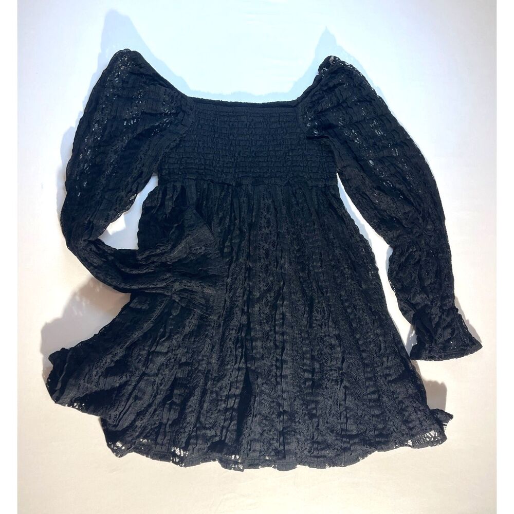 Celebrity * Pink Black Lace Smocked On or Off-Shoulder Mini Dress or Top Size M
